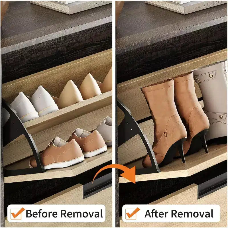 4-Drawer Flip Shoe Cabinet, Narrow Entryway Shoe Storage Organizer, Adjustable Shelf, Anti-Tip, Oak Wood, Minimalist Style