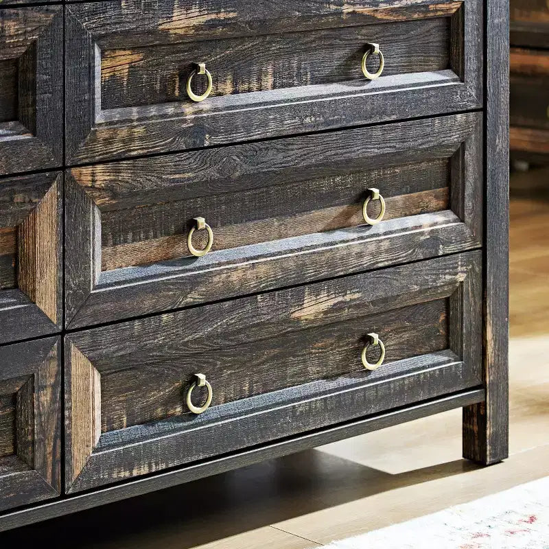 Farmhouse 6/8-Drawer Dresser, Wide Storage Cabinet with Metal Handles, Wooden Dressers for Bedroom Closet, Dark Oak