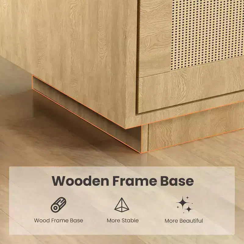 5-Tier Wooden Bookcase with Rattan Doors - 63 Tall Boho Bookshelf with Storage Natural Wood & Woven Rattan