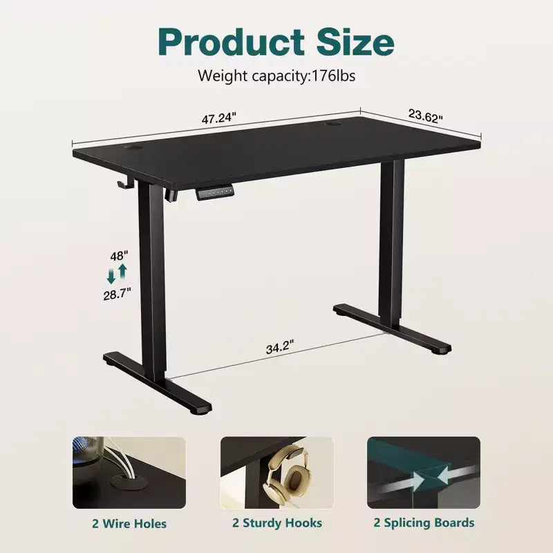 Ergonomic Height Adjustable Electric Standing Desk with T-Shaped Metal Frame and Memory Presets Modern Computer Workstation55.10x23.60x46.60-Black