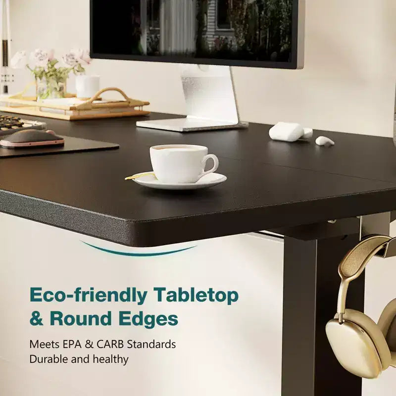 Ergonomic Height Adjustable Electric Standing Desk with T-Shaped Metal Frame and Memory Presets Modern Computer Workstation55.10x23.60x46.60-Black