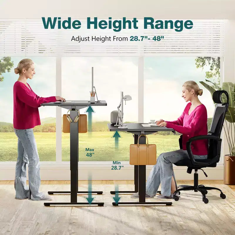 Ergonomic Height Adjustable Electric Standing Desk with T-Shaped Metal Frame and Memory Presets Modern Computer Workstation55.10x23.60x46.60-Black