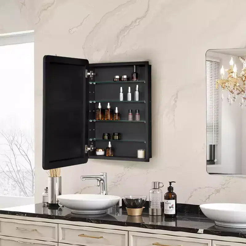 Medicine Cabinet, 20 x 30 inch, Medicine Cabinet for Bathroom with Mirror, Aluminum Frame, 4-layer Adjustable Shelves, Black