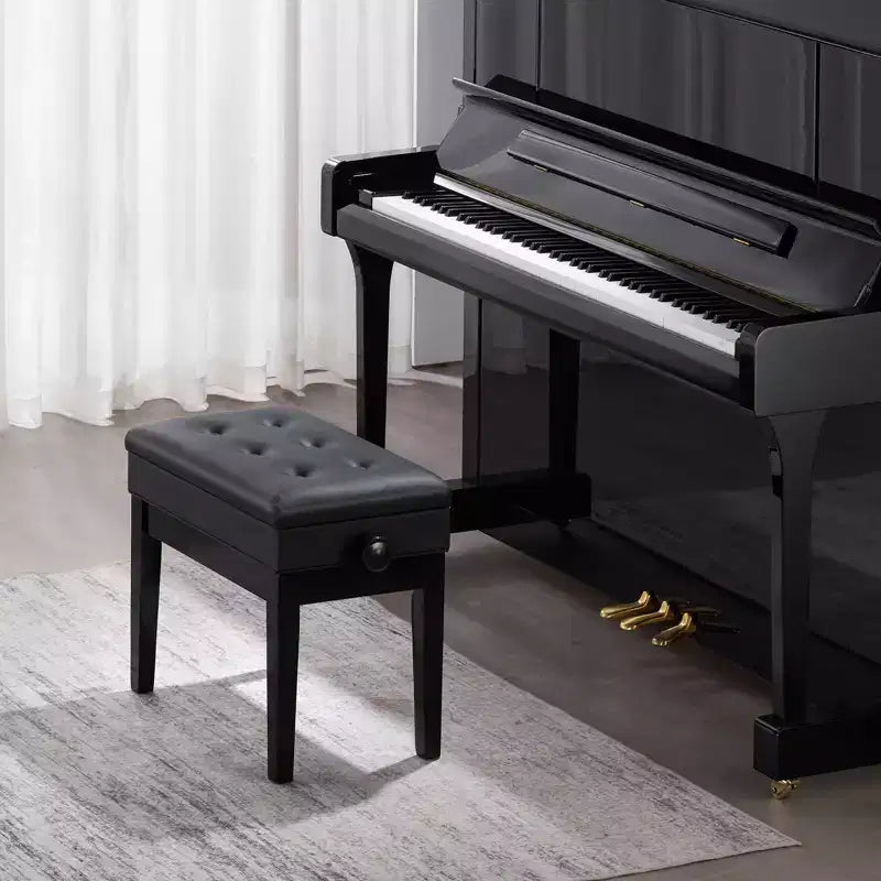 Piano Bench, 22 x 13 x 19.3, Keyboard Piano Chair with 19.3-22.8 Adjustable Height, Padded Cushion, Storage Compartment, Black
