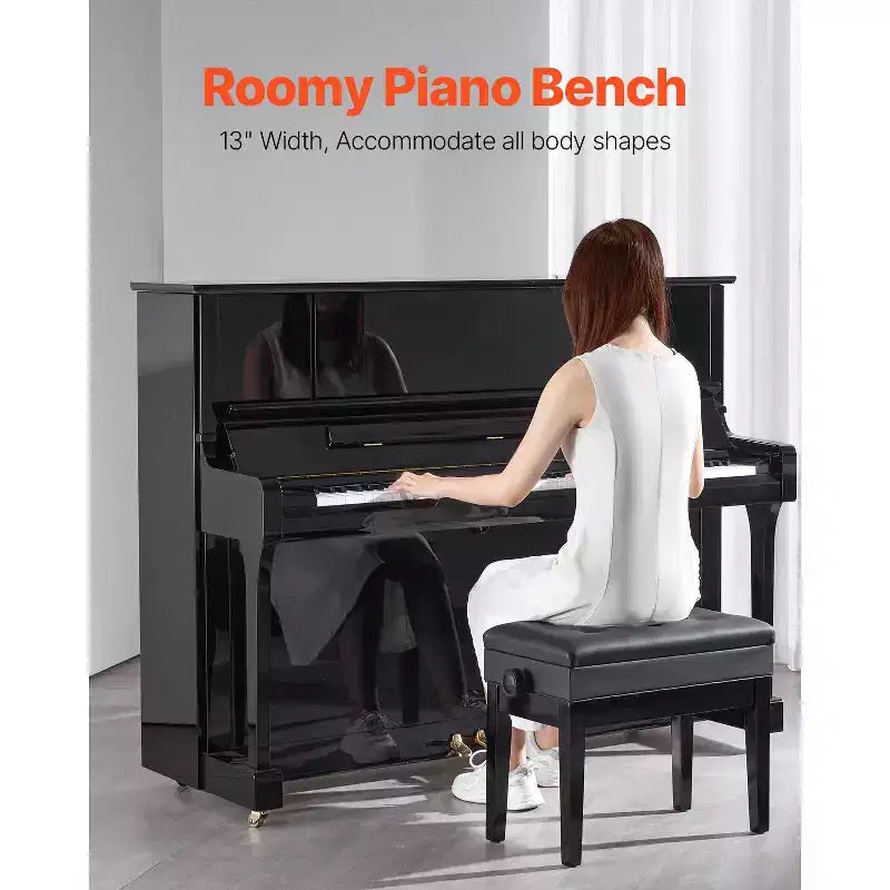 Piano Bench, 22 x 13 x 19.3, Keyboard Piano Chair with 19.3-22.8 Adjustable Height, Padded Cushion, Storage Compartment, Black