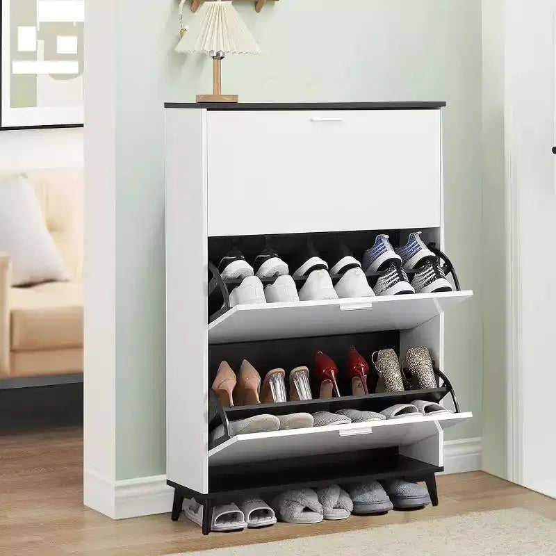 Shoe Storage Cabinet, Entryway Shoe Cabinet with 3 Flip Drawers, Freestanding Wooden Shoes Storage Organizer, Narrow Shoe Organizer Cabinet