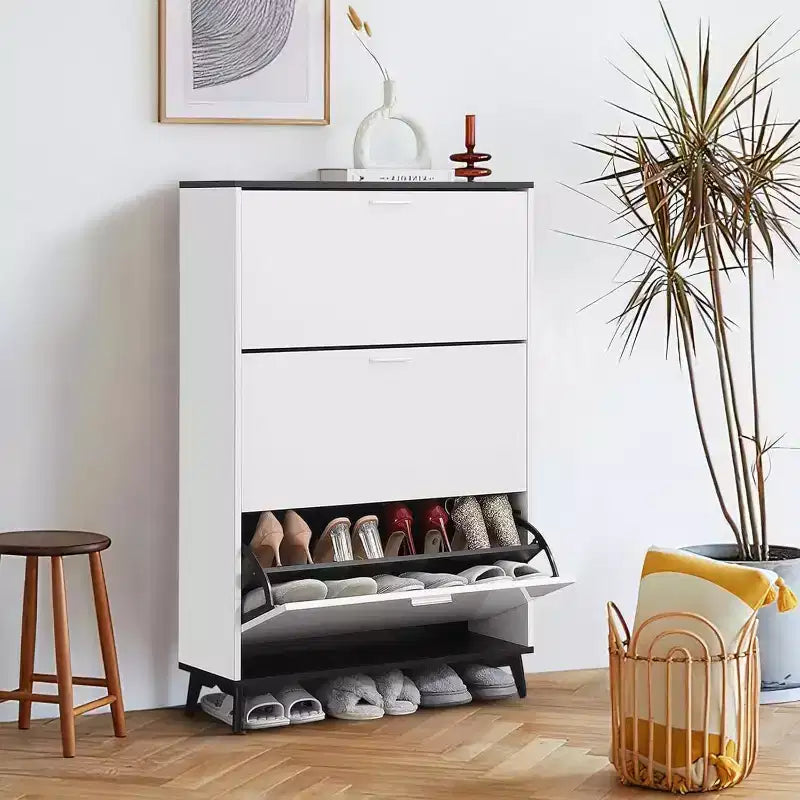 Shoe Storage Cabinet, Entryway Shoe Cabinet with 3 Flip Drawers, Freestanding Wooden Shoes Storage Organizer, Narrow Shoe Organizer Cabinet