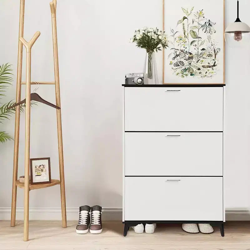 Shoe Storage Cabinet, Entryway Shoe Cabinet with 3 Flip Drawers, Freestanding Wooden Shoes Storage Organizer, Narrow Shoe Organizer Cabinet