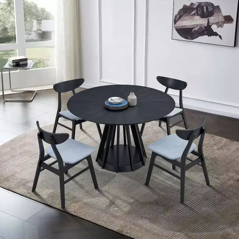 Modern Round Dining Table 47 Wooden Dining Table for 4 Persons with Sturdy Pedestal for Home, Kitchen