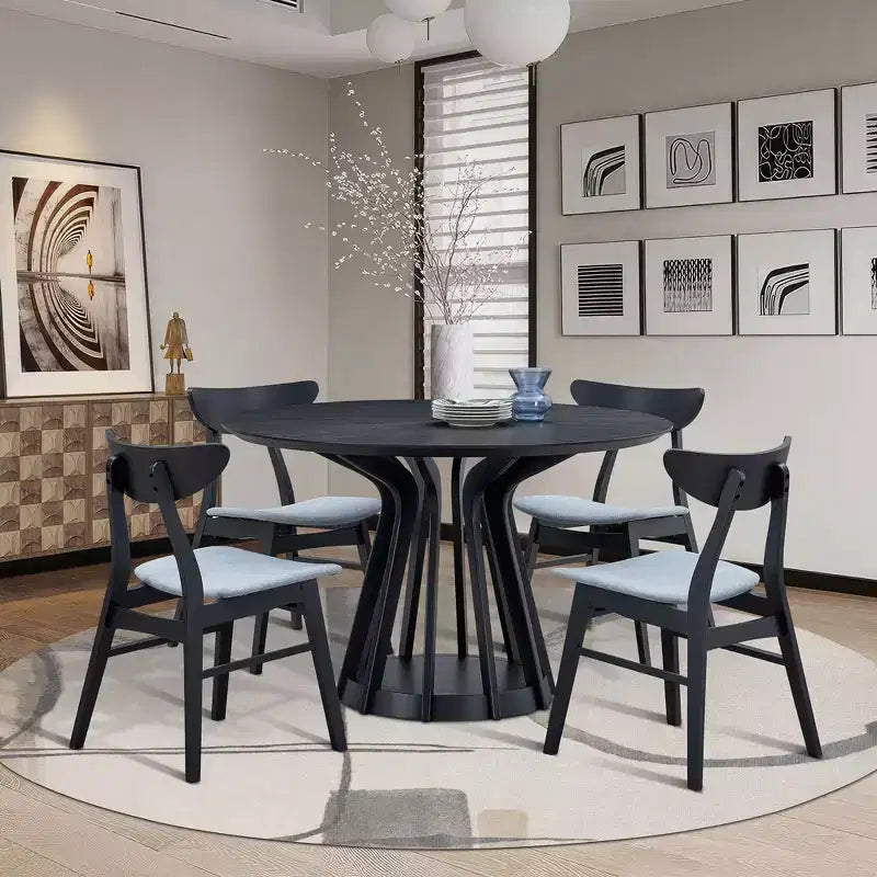 Modern Round Dining Table 47 Wooden Dining Table for 4 Persons with Sturdy Pedestal for Home, Kitchen