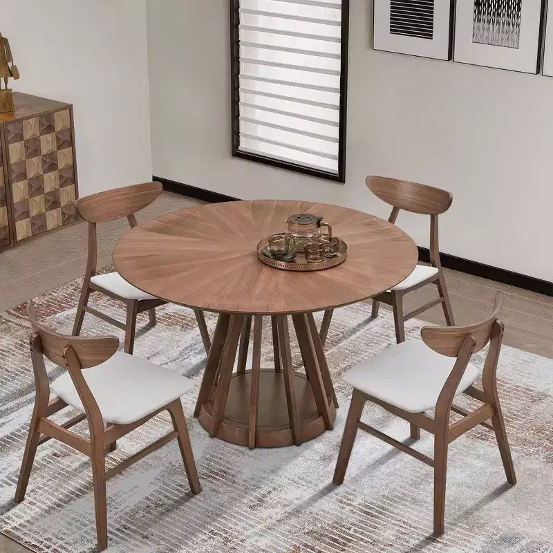 Modern Round Dining Table 47 Wooden Dining Table for 4 Persons with Sturdy Pedestal for Home, Kitchen