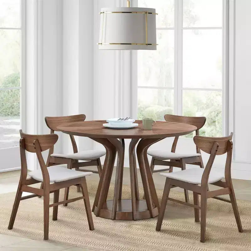 Modern Round Dining Table 47 Wooden Dining Table for 4 Persons with Sturdy Pedestal for Home, Kitchen