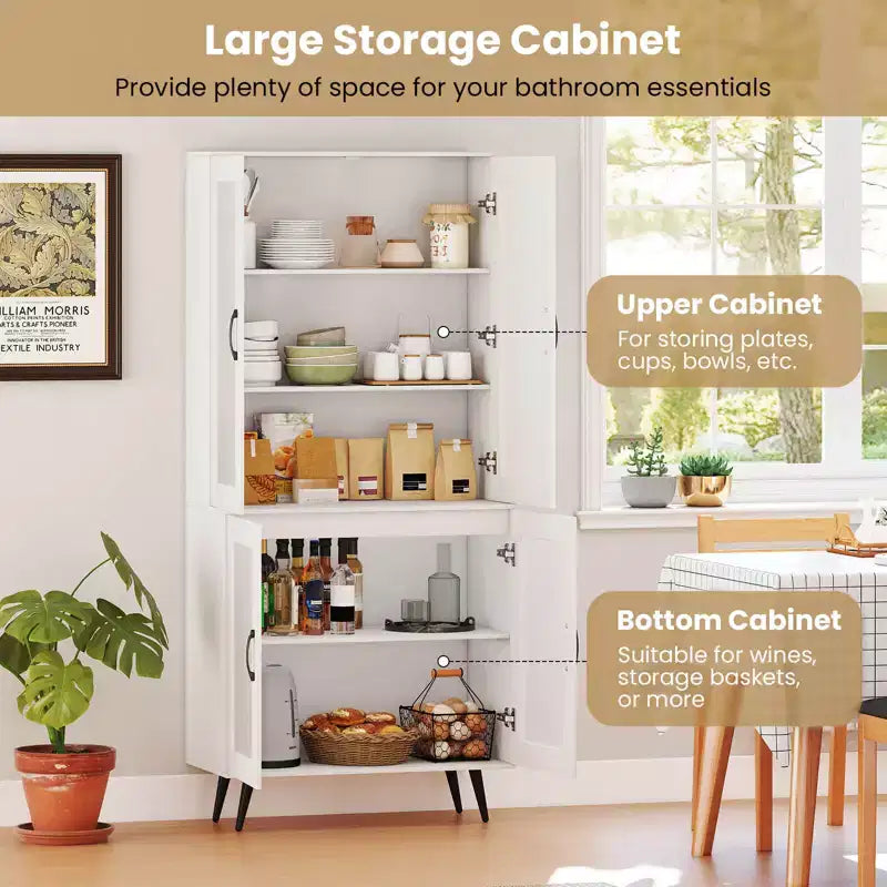 Kitchen Pantry Cabinet with Translucent Fluted Doors & Adjustable Shelf