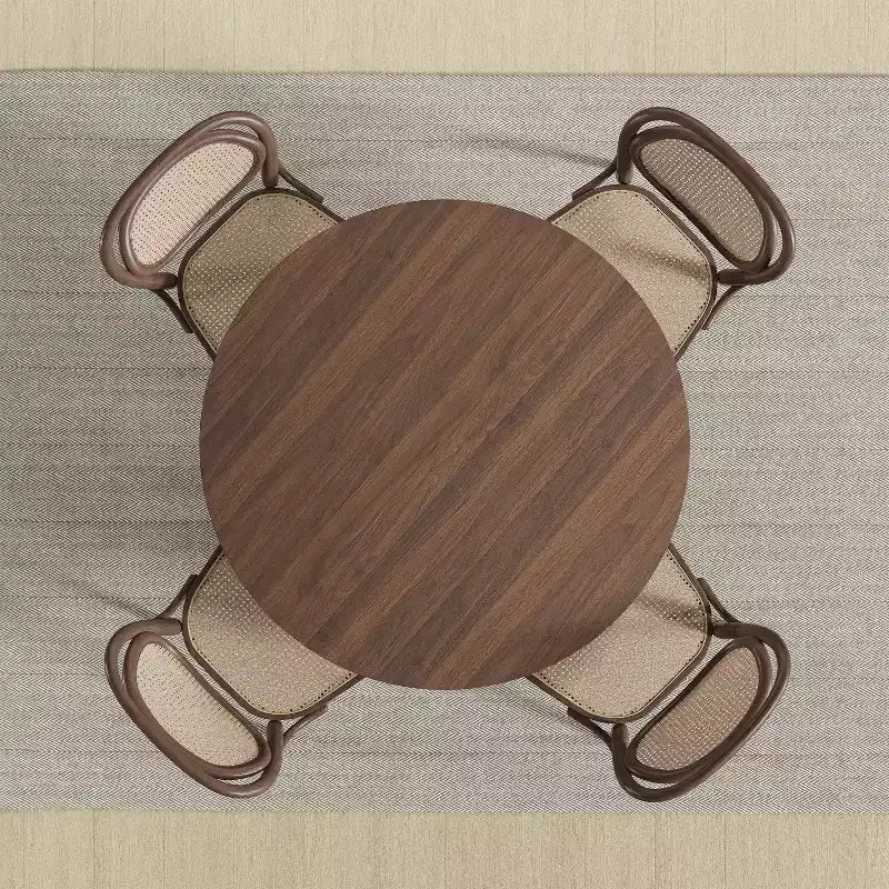46 inch Round Brown Rattan Dining Table for 4-6 People Suitable for Dining Room and Living Room