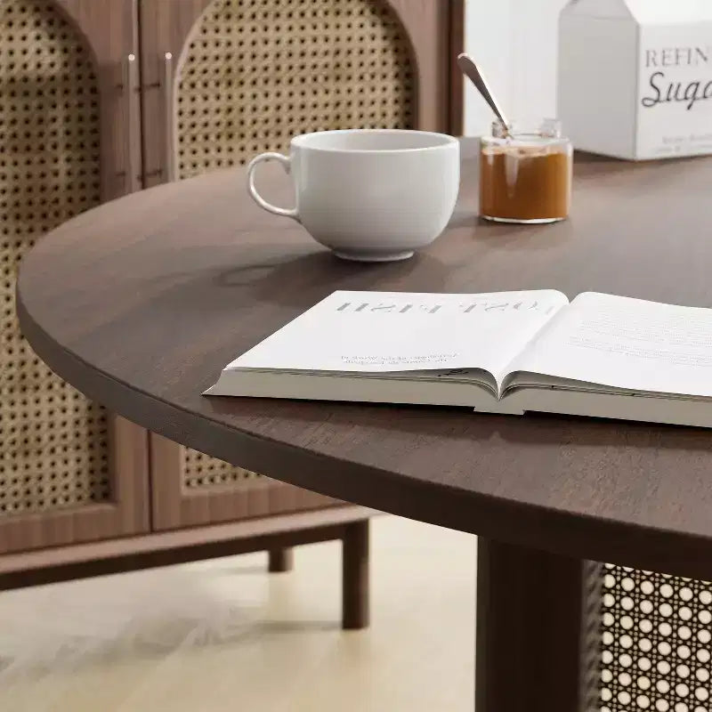 46 inch Round Brown Rattan Dining Table for 4-6 People Suitable for Dining Room and Living Room