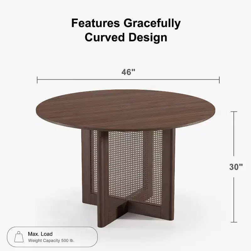 46 inch Round Brown Rattan Dining Table for 4-6 People Suitable for Dining Room and Living Room
