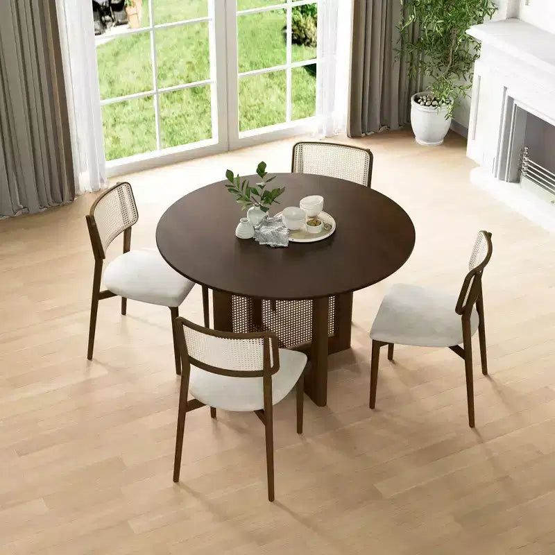 46 inch Round Brown Rattan Dining Table for 4-6 People Suitable for Dining Room and Living Room