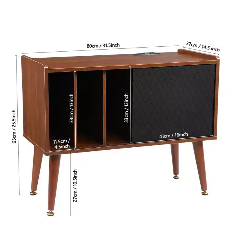 Record Player Stand with Vinyl Storage, Record Player Table Holds Up to 300 Albums, Turntable Stand with Charging Station for Living Room Bedroom