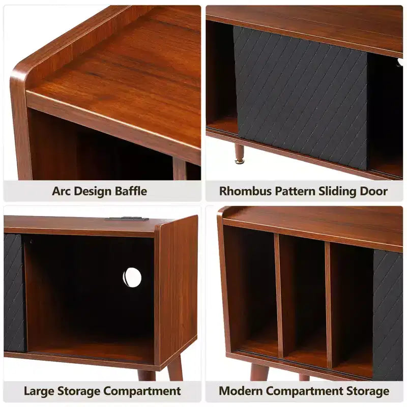 Record Player Stand with Vinyl Storage, Record Player Table Holds Up to 300 Albums, Turntable Stand with Charging Station for Living Room Bedroom