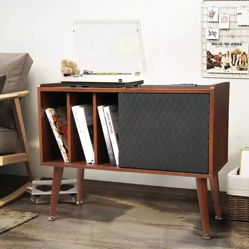 Record Player Stand with Vinyl Storage, Record Player Table Holds Up to 300 Albums, Turntable Stand with Charging Station for Living Room Bedroom