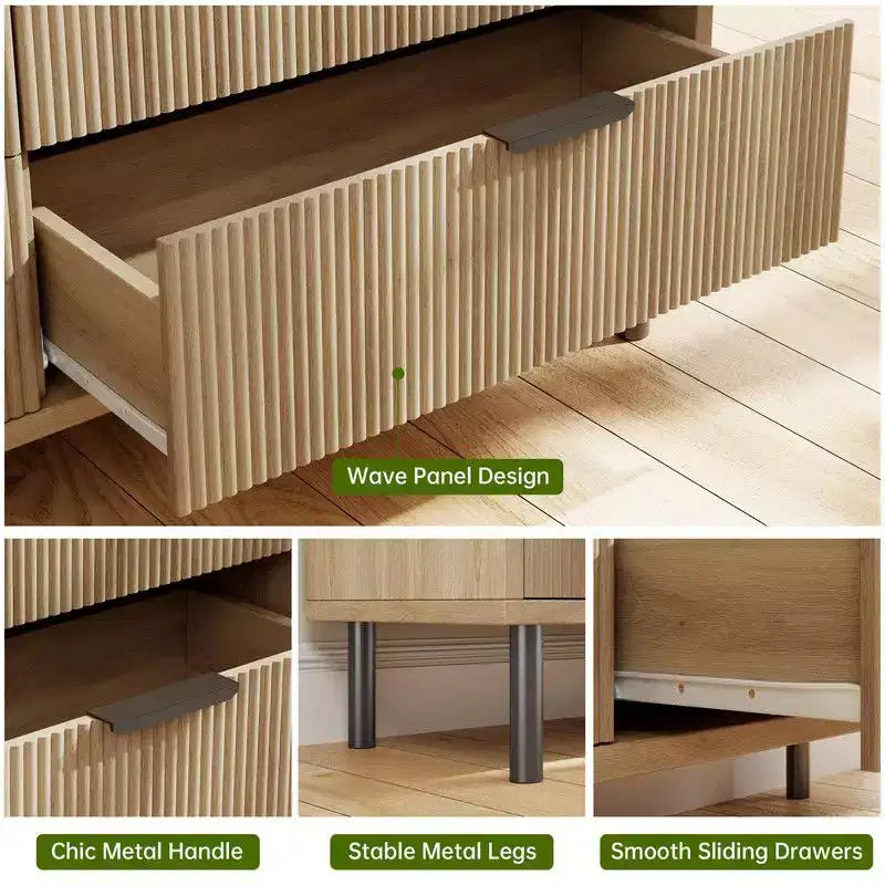 Fluted 5 Drawer Dresser for Bedroom, Modern Wood Chest of Drawers with Wide Drawers, Closet Dresser Organizer with Anti-Tipping Device