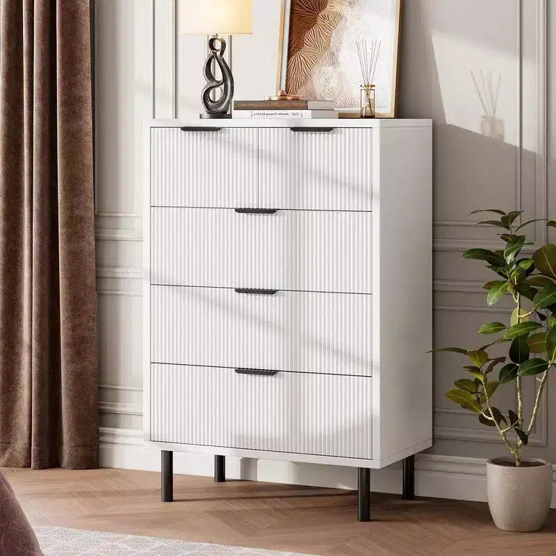 Fluted 5 Drawer Dresser for Bedroom, Modern Wood Chest of Drawers with Wide Drawers, Closet Dresser Organizer with Anti-Tipping Device