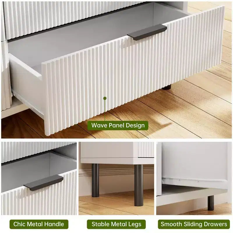 Fluted 5 Drawer Dresser for Bedroom, Modern Wood Chest of Drawers with Wide Drawers, Closet Dresser Organizer with Anti-Tipping Device