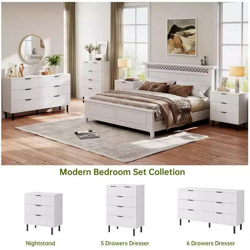 Fluted 5 Drawer Dresser for Bedroom, Modern Wood Chest of Drawers with Wide Drawers, Closet Dresser Organizer with Anti-Tipping Device
