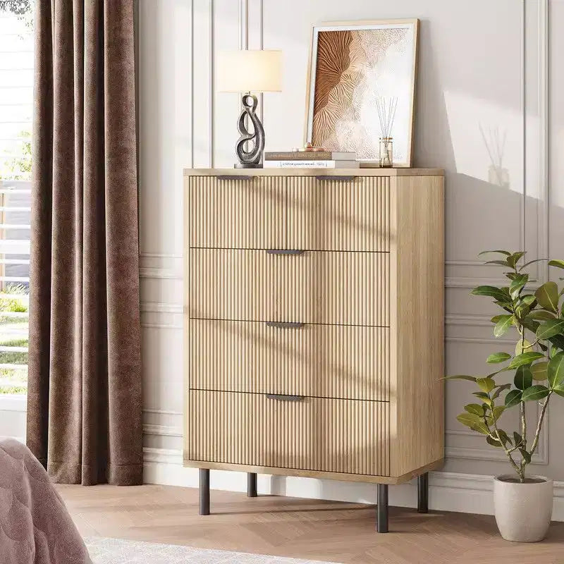 Fluted 5 Drawer Dresser for Bedroom, Modern Wood Chest of Drawers with Wide Drawers, Closet Dresser Organizer with Anti-Tipping Device