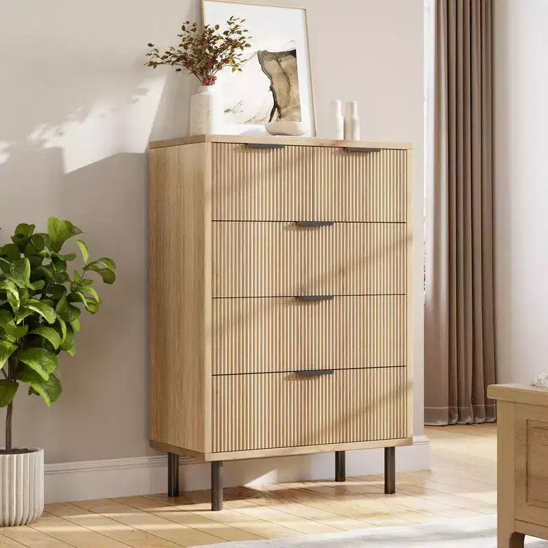 Fluted 5 Drawer Dresser for Bedroom, Modern Wood Chest of Drawers with Wide Drawers, Closet Dresser Organizer with Anti-Tipping Device