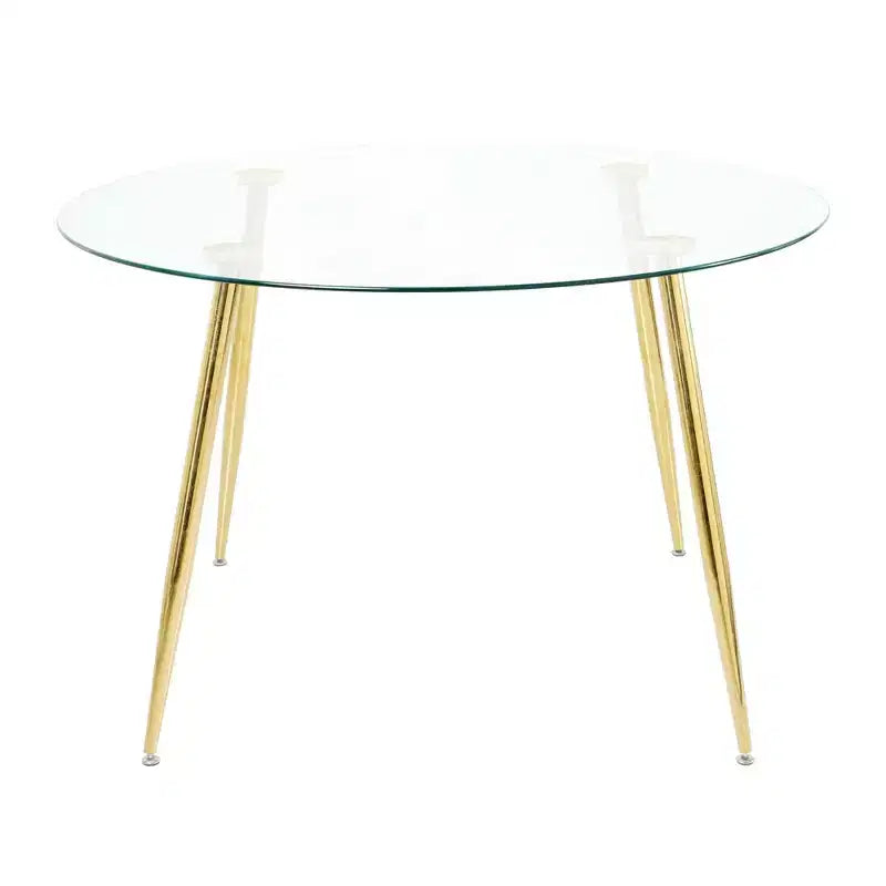 Modern Round Dining Table with Tempered Glass Dining Room Table with Metal Spray Legs for Dining Room, Gold