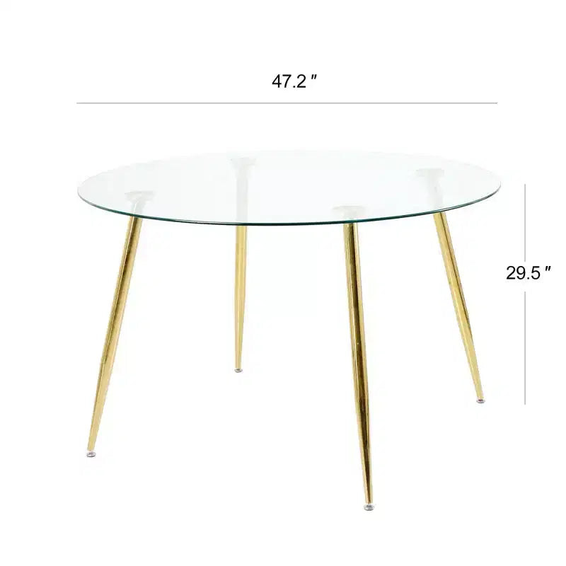 Modern Round Dining Table with Tempered Glass Dining Room Table with Metal Spray Legs for Dining Room, Gold