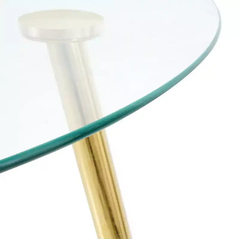 Modern Round Dining Table with Tempered Glass Dining Room Table with Metal Spray Legs for Dining Room, Gold