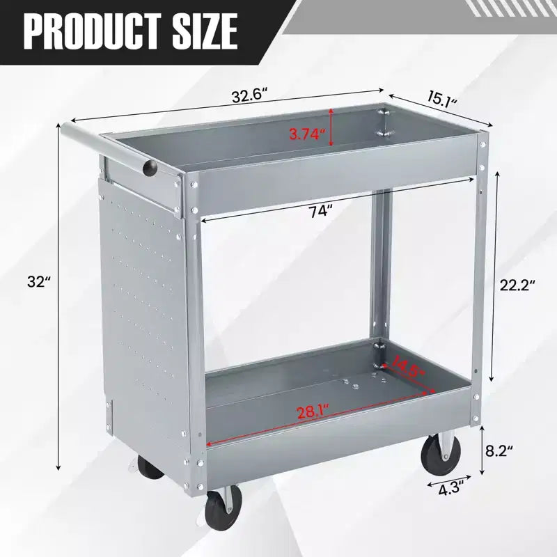 2 Tray Tool Cart, 400 LBS Capacity Rolling Tool Carts On Wheels, Heavy Duty Utility Cart with Pegboard, Mechanic Tool Storage Cart