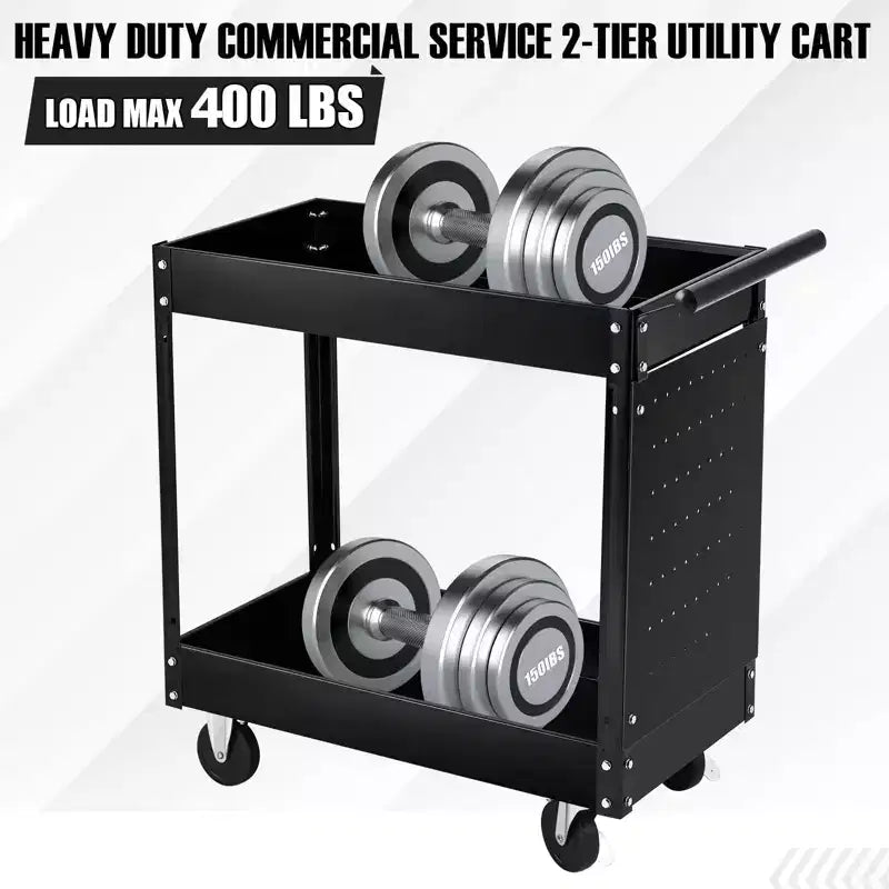 2 Tray Tool Cart, 400 LBS Capacity Rolling Tool Carts On Wheels, Heavy Duty Utility Cart with Pegboard, Mechanic Tool Storage Cart