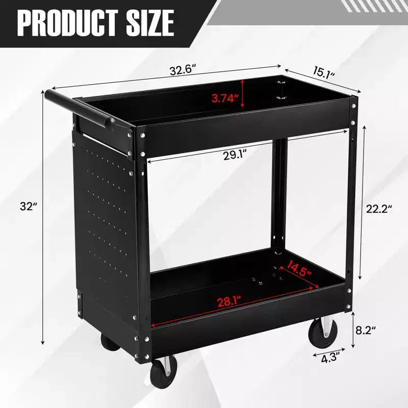 2 Tray Tool Cart, 400 LBS Capacity Rolling Tool Carts On Wheels, Heavy Duty Utility Cart with Pegboard, Mechanic Tool Storage Cart