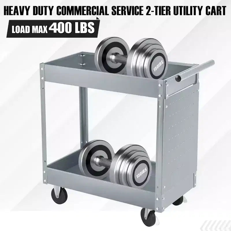2 Tray Tool Cart, 400 LBS Capacity Rolling Tool Carts On Wheels, Heavy Duty Utility Cart with Pegboard, Mechanic Tool Storage Cart