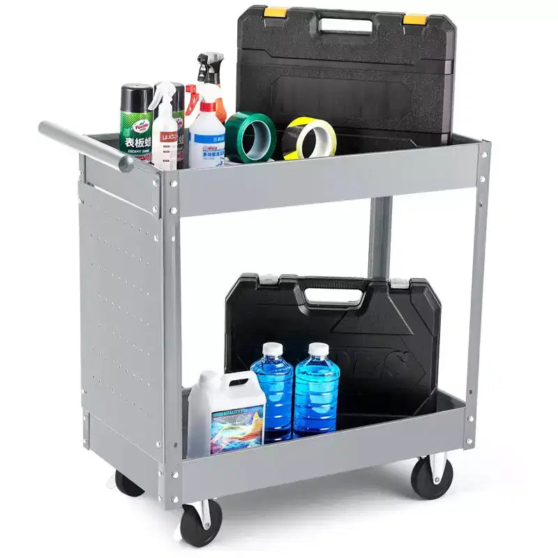 2 Tray Tool Cart, 400 LBS Capacity Rolling Tool Carts On Wheels, Heavy Duty Utility Cart with Pegboard, Mechanic Tool Storage Cart