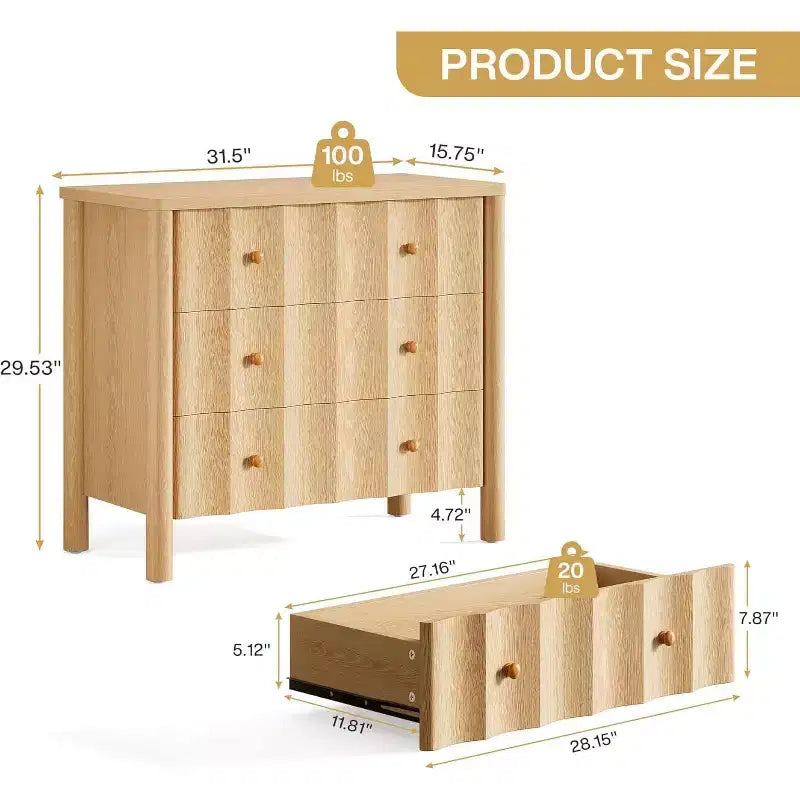 31.5-Inch 3-Drawer Nightstand, Modern Large Night Stand, Oversized Bedside Table, End Table for Bedroom, Living Room