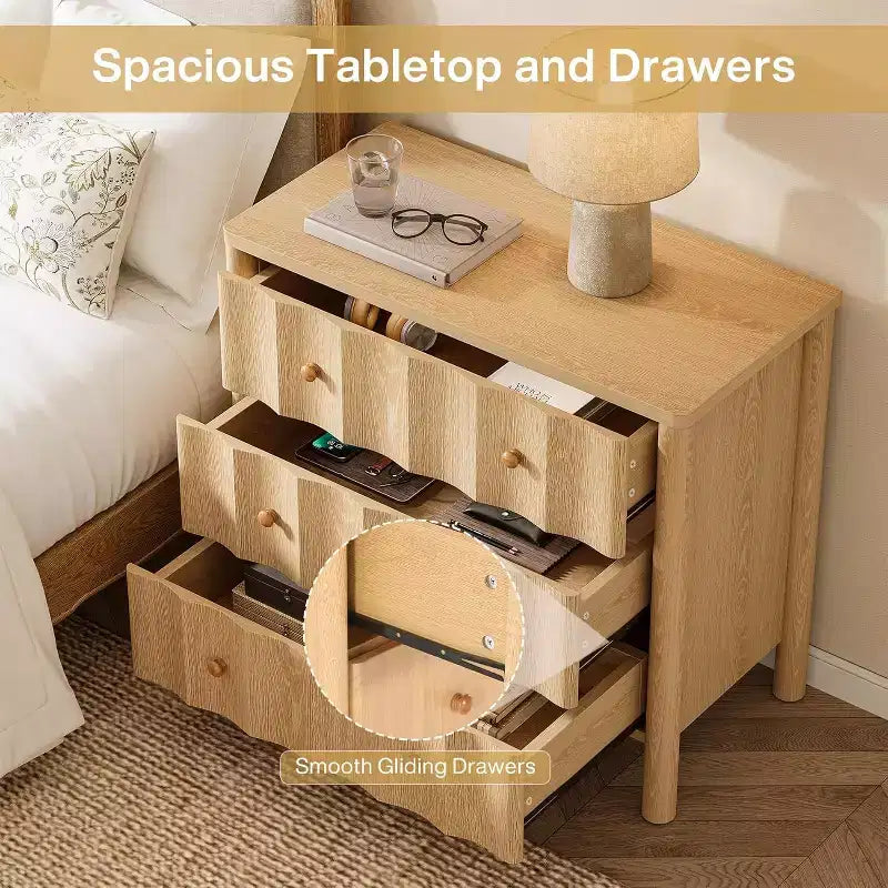 31.5-Inch 3-Drawer Nightstand, Modern Large Night Stand, Oversized Bedside Table, End Table for Bedroom, Living Room
