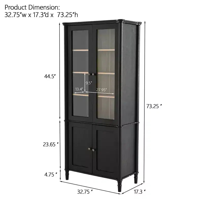 Modern Display Buffet Cabinet with Glass Doors & Adjustable Shelves, Bookshelves Pantry Cabinet for Kitchen/Hallways/Living Room