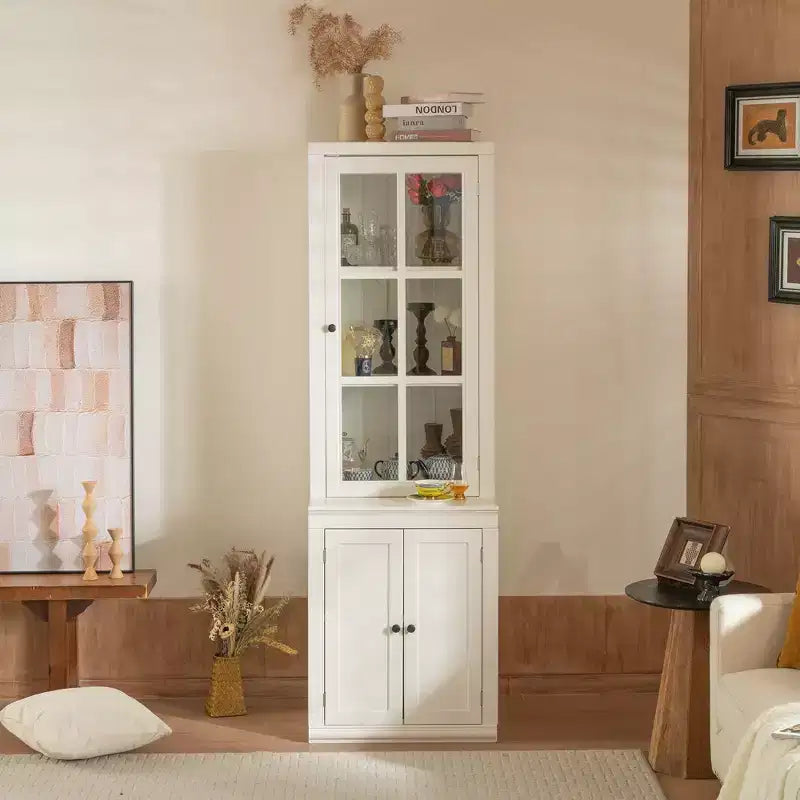 Modern Display Buffet Cabinet with Glass Doors & Adjustable Shelves, Bookshelves Pantry Cabinet for Kitchen/Hallways/Living Room