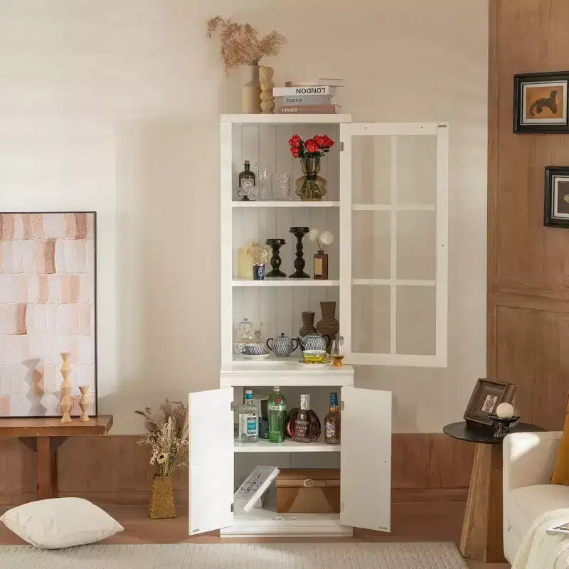 Modern Display Buffet Cabinet with Glass Doors & Adjustable Shelves, Bookshelves Pantry Cabinet for Kitchen/Hallways/Living Room