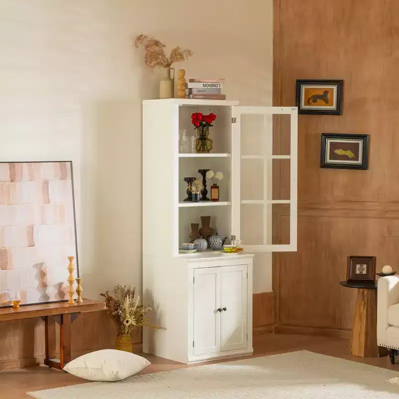 Modern Display Buffet Cabinet with Glass Doors & Adjustable Shelves, Bookshelves Pantry Cabinet for Kitchen/Hallways/Living Room
