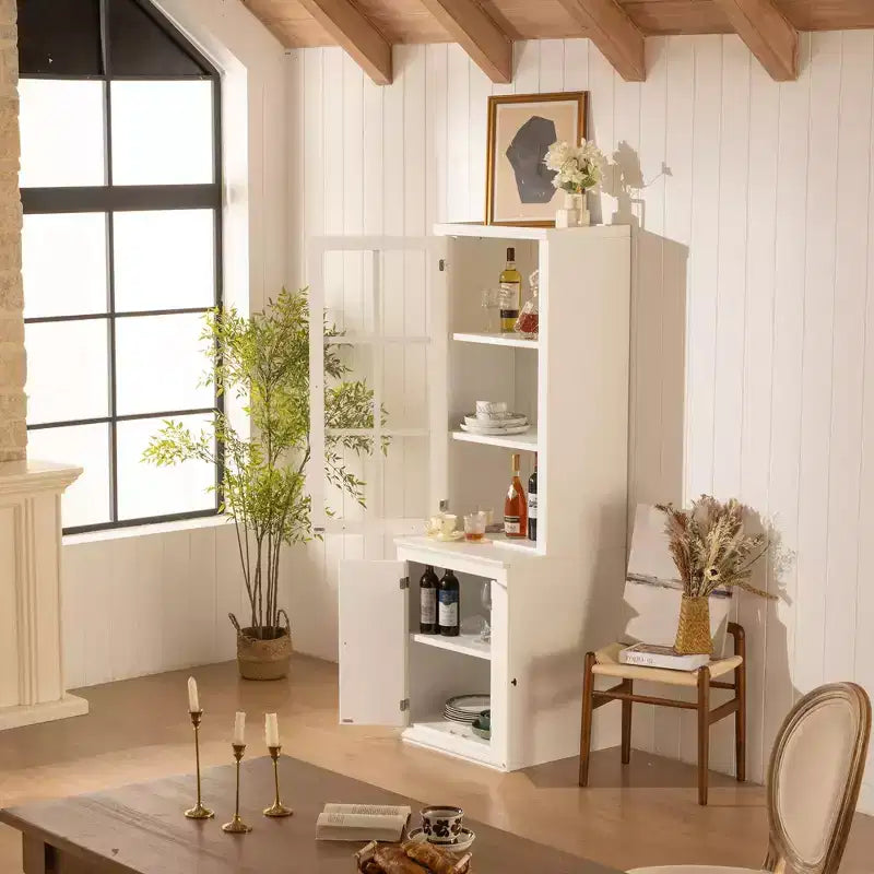 Modern Display Buffet Cabinet with Glass Doors & Adjustable Shelves, Bookshelves Pantry Cabinet for Kitchen/Hallways/Living Room