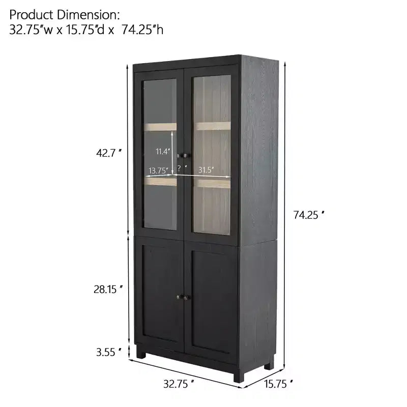 Modern Display Buffet Cabinet with Glass Doors & Adjustable Shelves, Bookshelves Pantry Cabinet for Kitchen/Hallways/Living Room