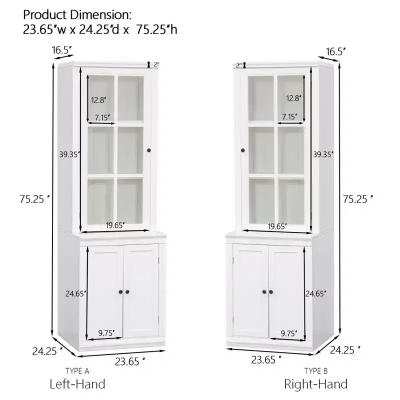Modern Display Buffet Cabinet with Glass Doors & Adjustable Shelves, Bookshelves Pantry Cabinet for Kitchen/Hallways/Living Room
