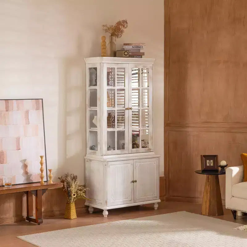 Modern Display Buffet Cabinet with Glass Doors & Adjustable Shelves, Bookshelves Pantry Cabinet for Kitchen/Hallways/Living Room