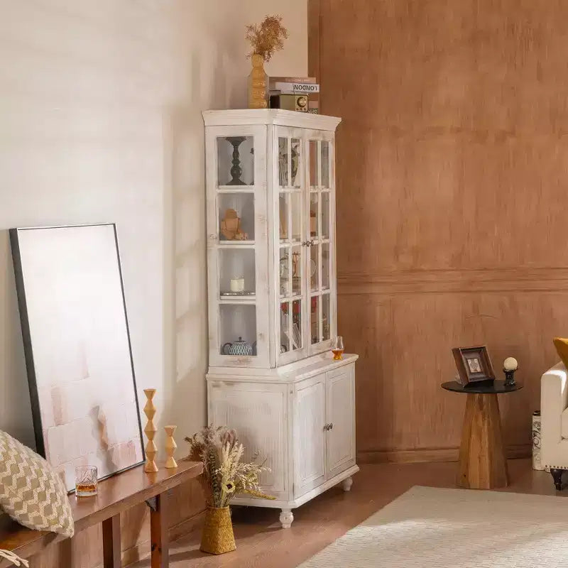 Modern Display Buffet Cabinet with Glass Doors & Adjustable Shelves, Bookshelves Pantry Cabinet for Kitchen/Hallways/Living Room