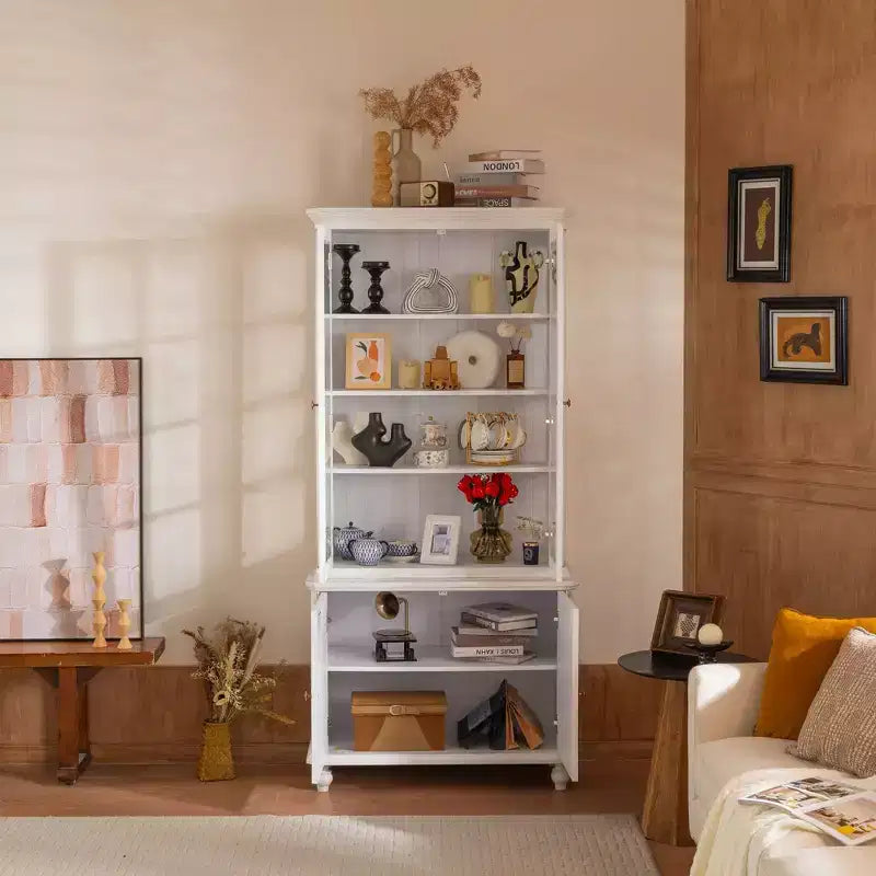 Modern Display Buffet Cabinet with Glass Doors & Adjustable Shelves, Bookshelves Pantry Cabinet for Kitchen/Hallways/Living Room